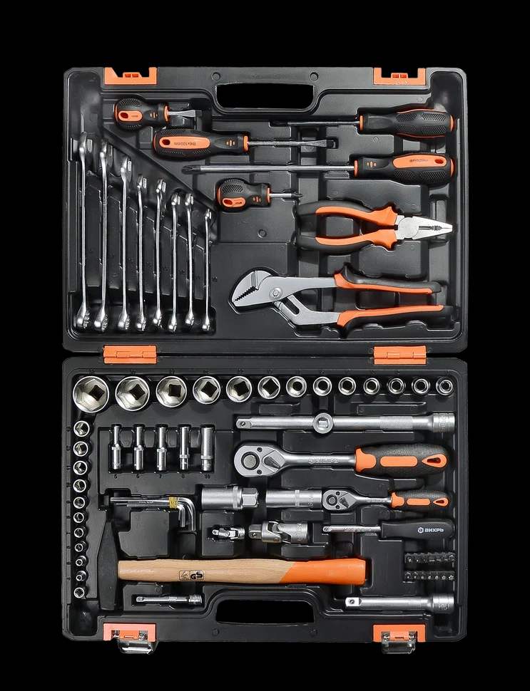 Набор инструментов, 1/2", 1/4", CrV, пластиковый кейс 76 предмета 1