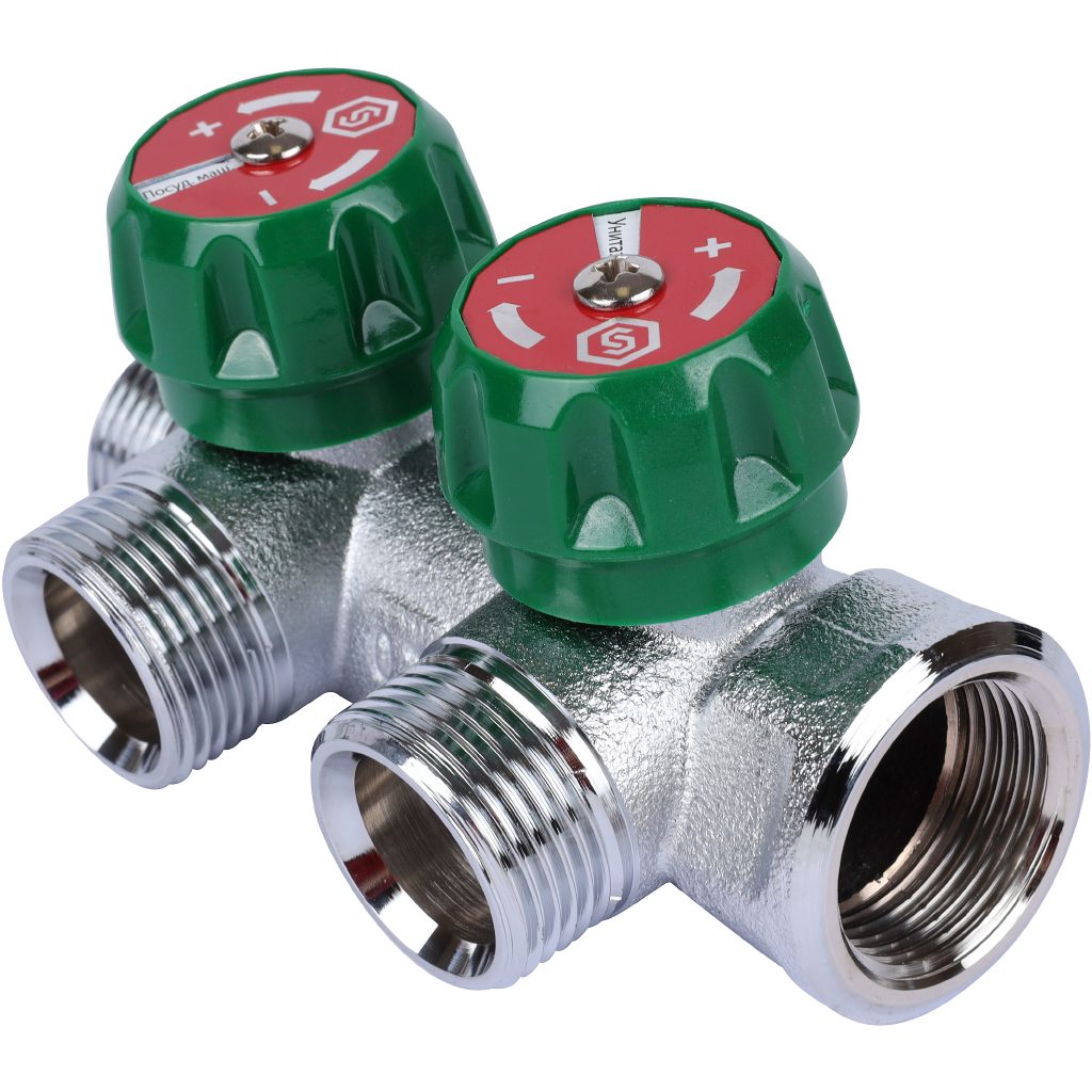 Коллектор евроконус 3/4" х2 х 3/4" (зелёные головки)