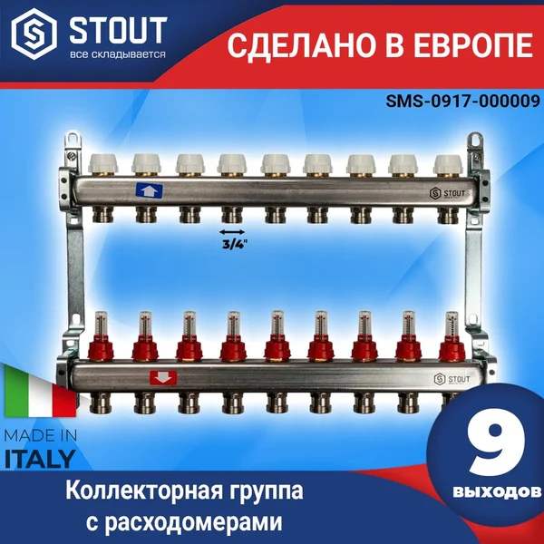 Коллектор с расходомерами 1"/3/4"x 9