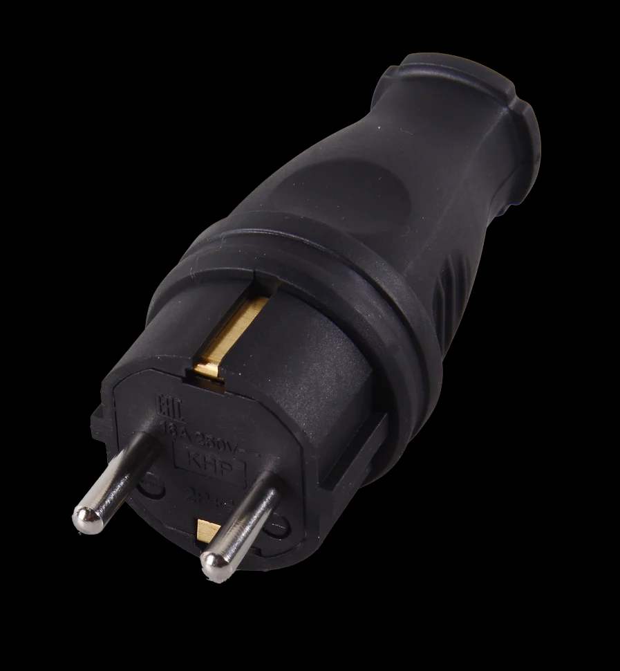Вилка прямая с/з, каучук IP44 16А 250В