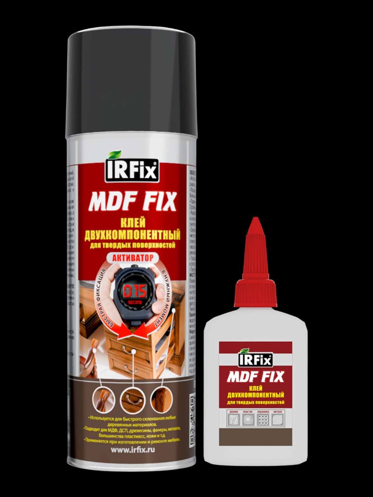 IRFix MDF Fix Клей цианакрилатный двухкомпонентный для твёрдых поверхностей 200мл/50г Бесцветный арт. 20251